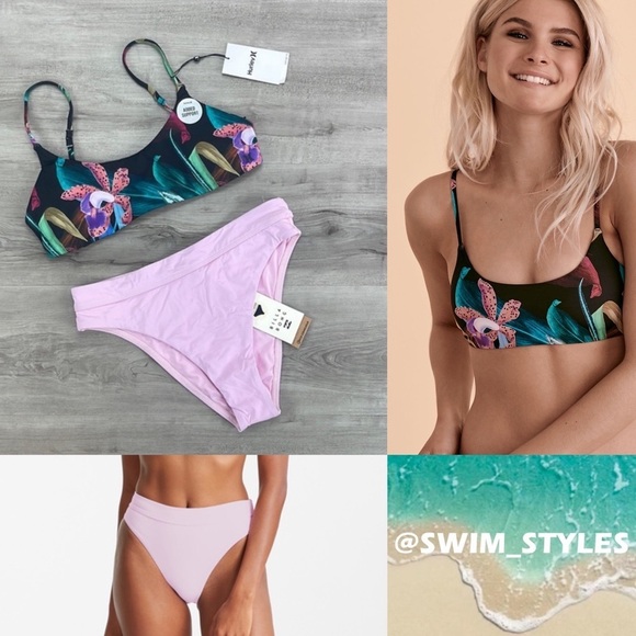☀️HURLEY☀️BILLABONG☀️ORCHID SNACK ADJ SCP SOL SEARCHER MAUI RIDER BIKINI SET - Picture 1 of 14